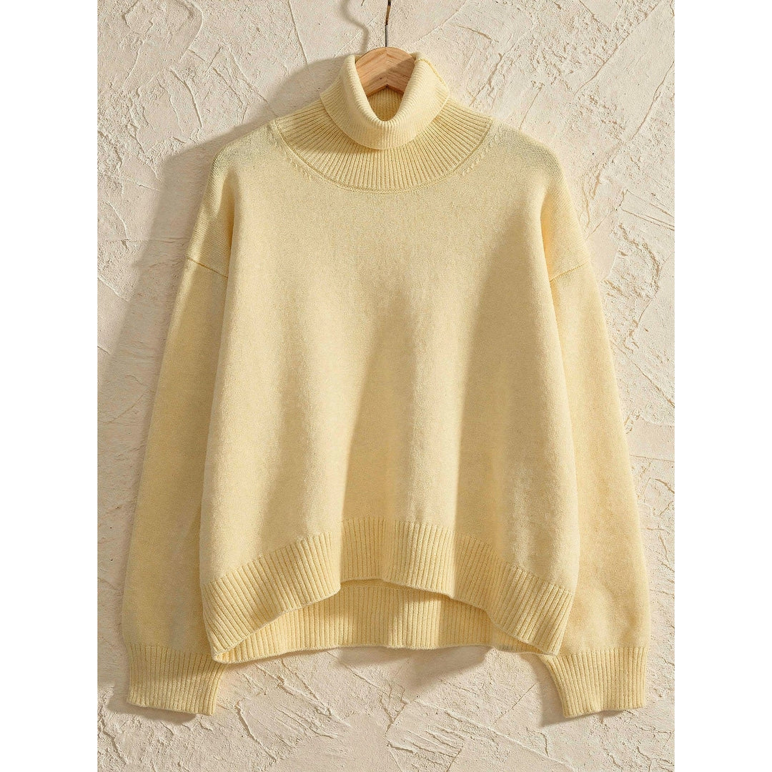 Women's Cropped Turtleneck Sweater in Yellow, front view