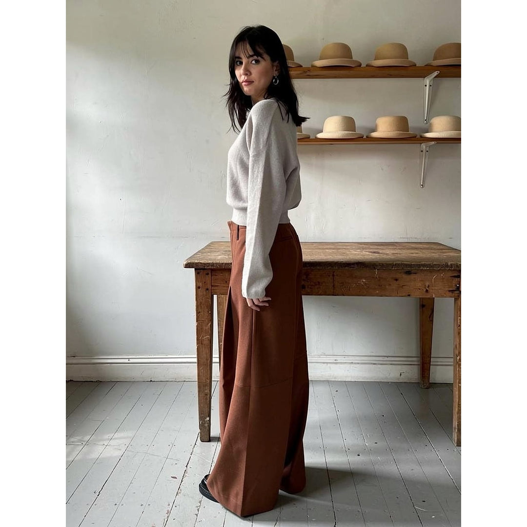 Women's Wide Leg Pants in Brown, side view