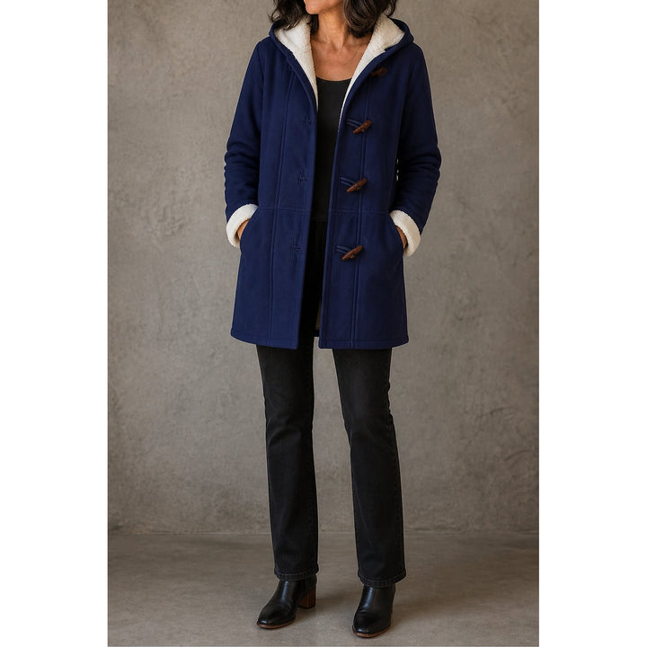 Women's Hooded Faux Suede Coat in Navy Blue, front view
