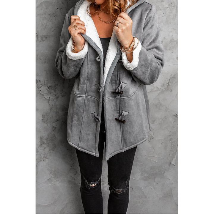 Women's Hooded Faux Suede Coat in Heather Gray, front view