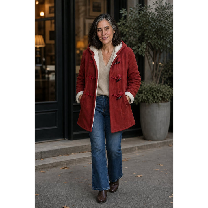 Women's Hooded Faux Suede Coat, detail view