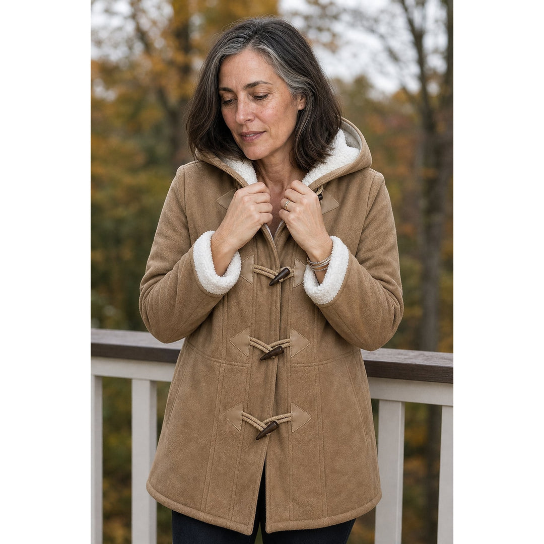 Women's Hooded Faux Suede Coat, detail view 4