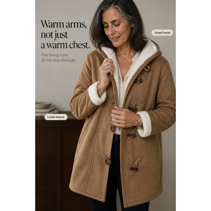 Women's Hooded Faux Suede Coat, detail view 5