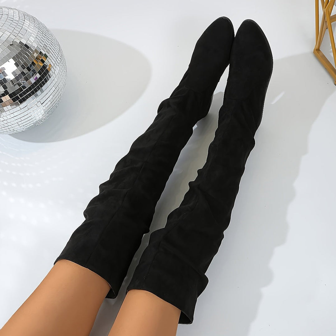 Women's Over the Knee Slouch Boots in Black, detail view