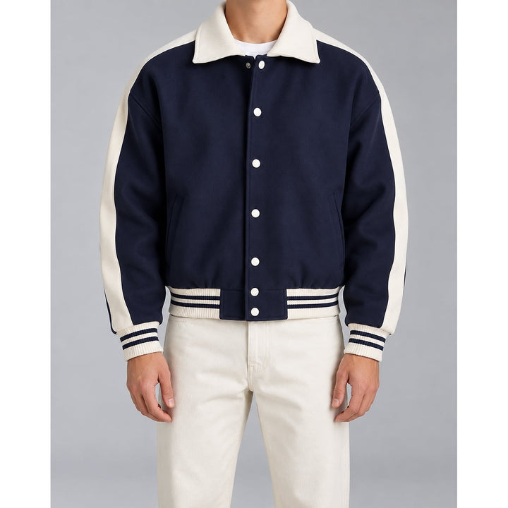 Men's Varsity Jacket in Navy, front view