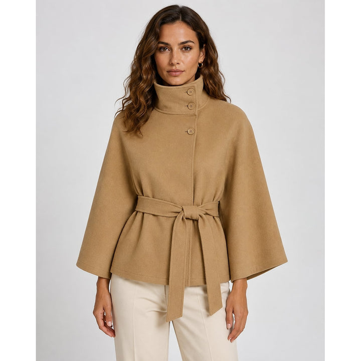 Women's Belted Cape Coat in Khaki, front view