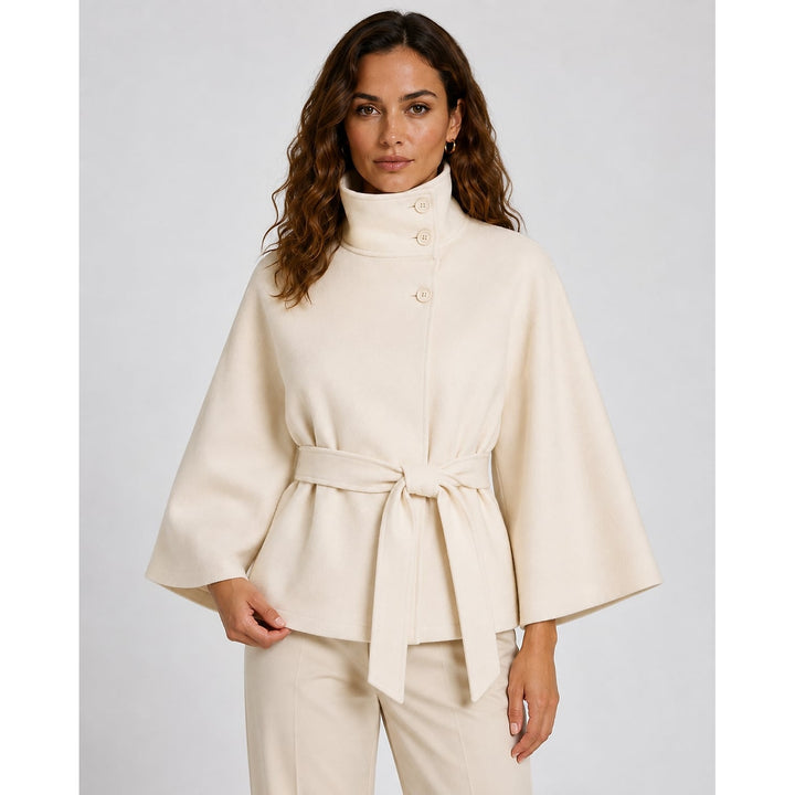 Women's Belted Cape Coat in Beige, front view