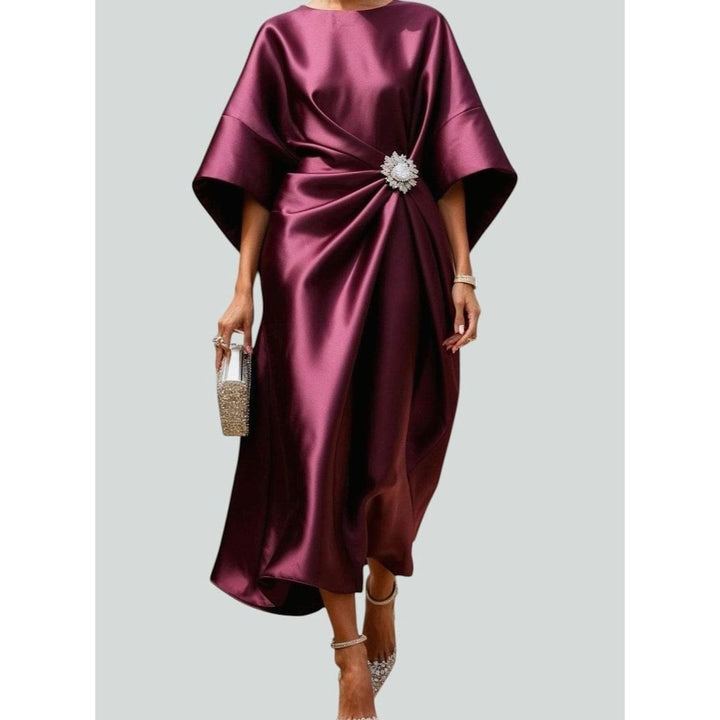 Women's Satin Midi Dress in Red, front view