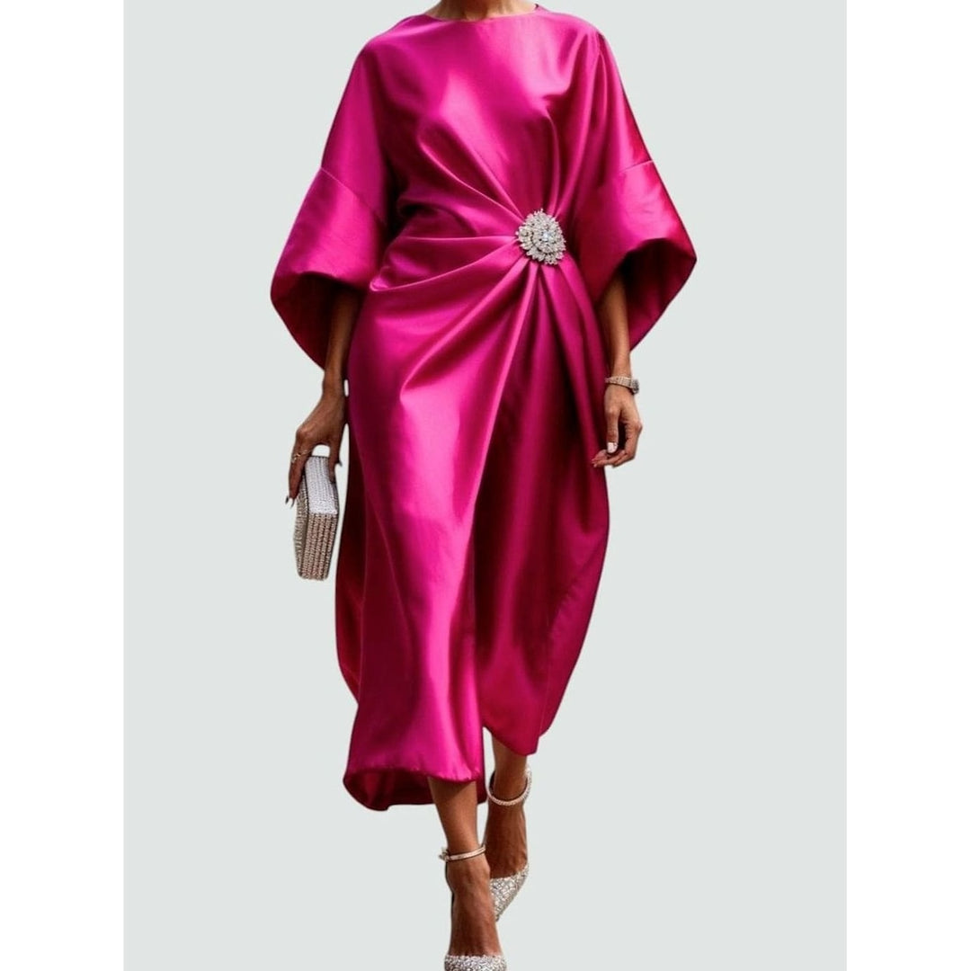 Women's Satin Midi Dress in Light Pink, front view