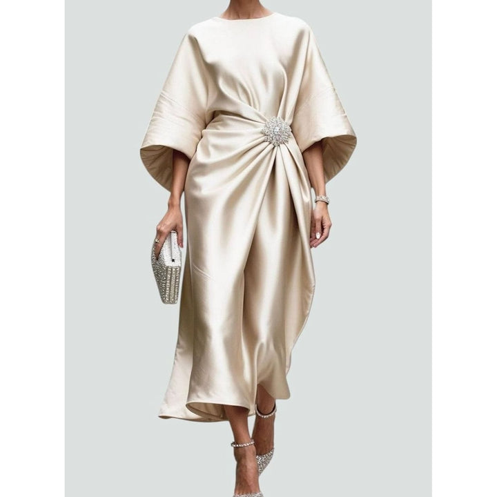 Women's Satin Midi Dress in Khaki, front view