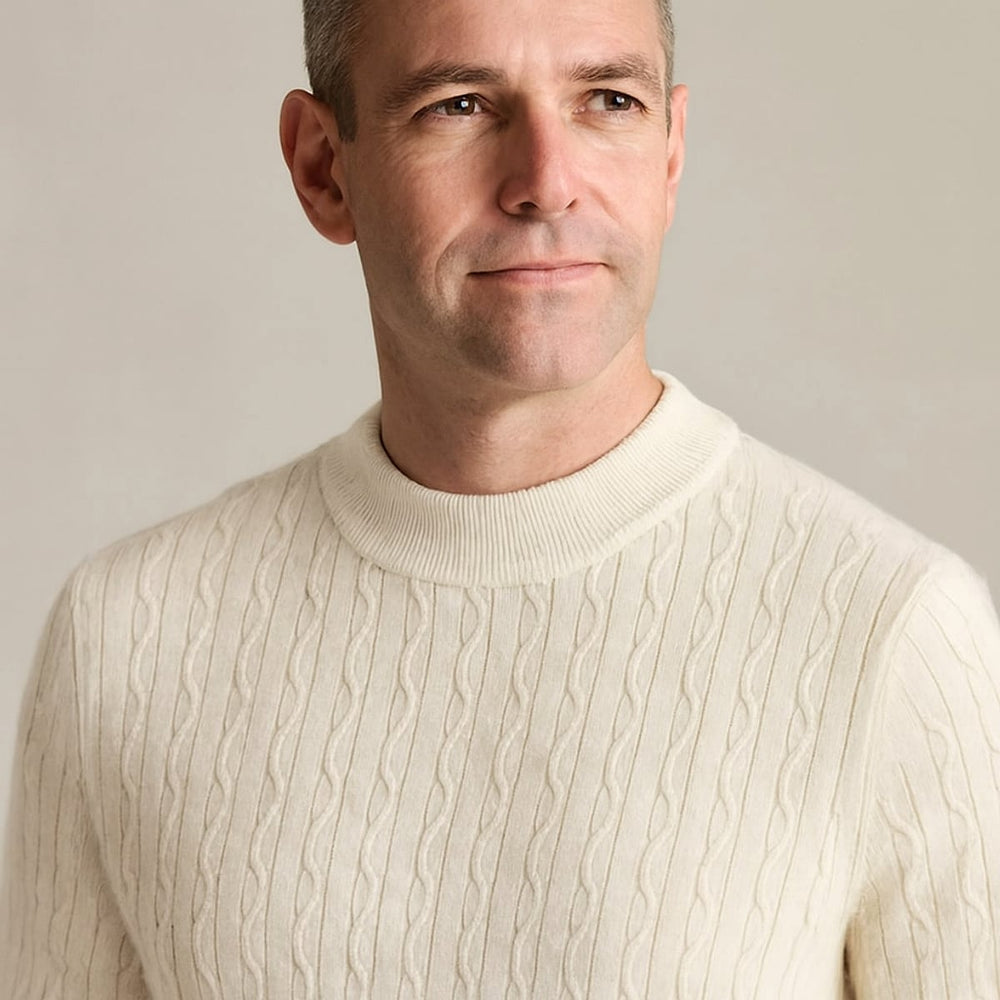 Men's Cable Knit Crew Neck Sweater, front view
