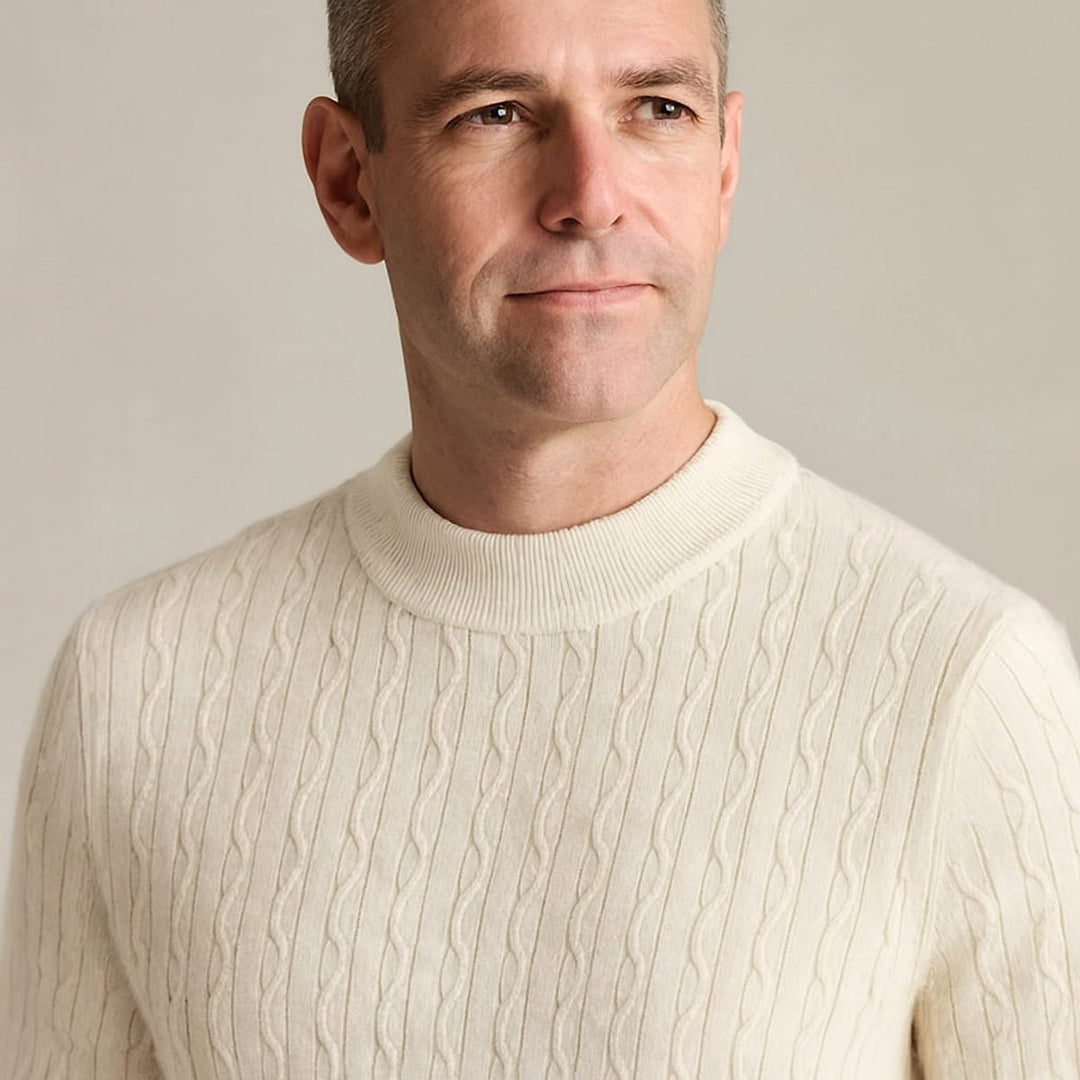 Men's Cable Knit Crew Neck Sweater, front view