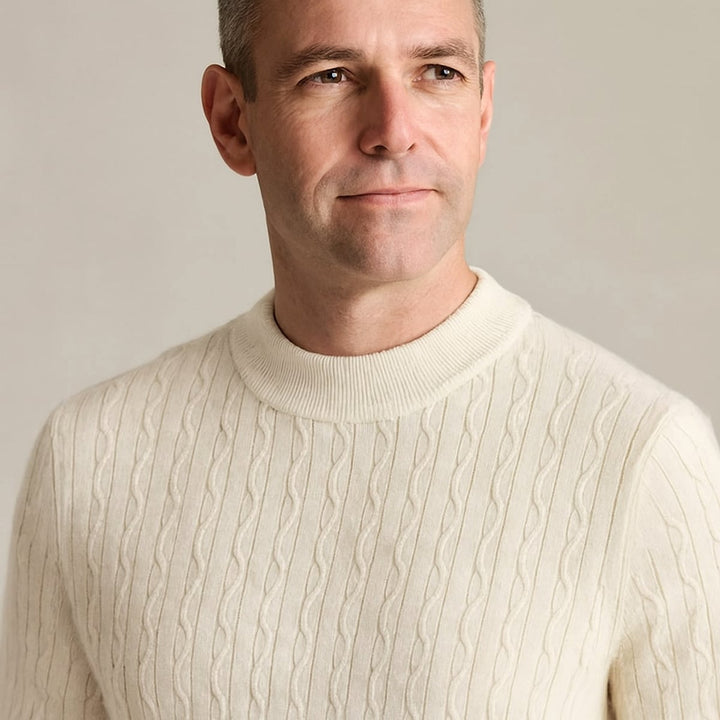 Men's Cable Knit Crew Neck Sweater, front view