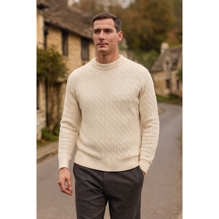 Men's Cable Knit Crew Neck Sweater, front view 2