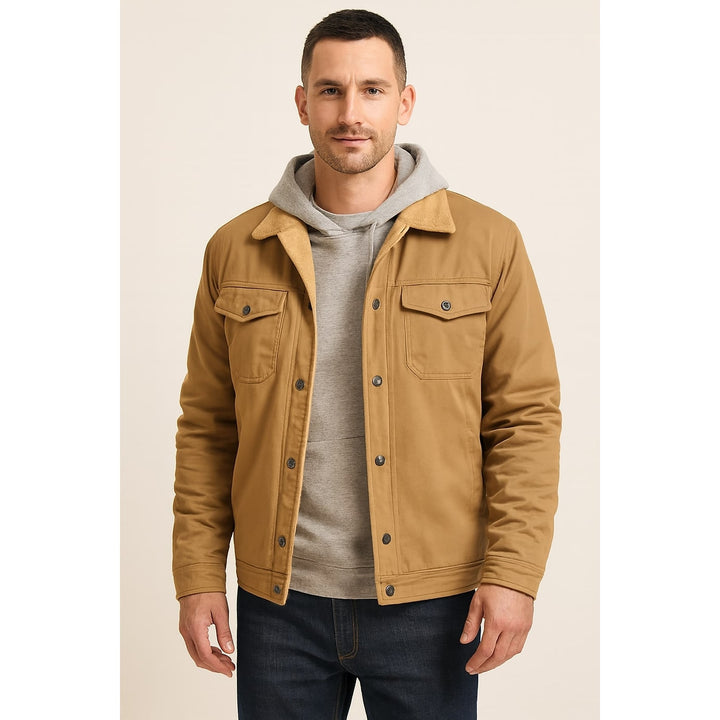 Men's Sherpa Lined Jacket in Tan, front view