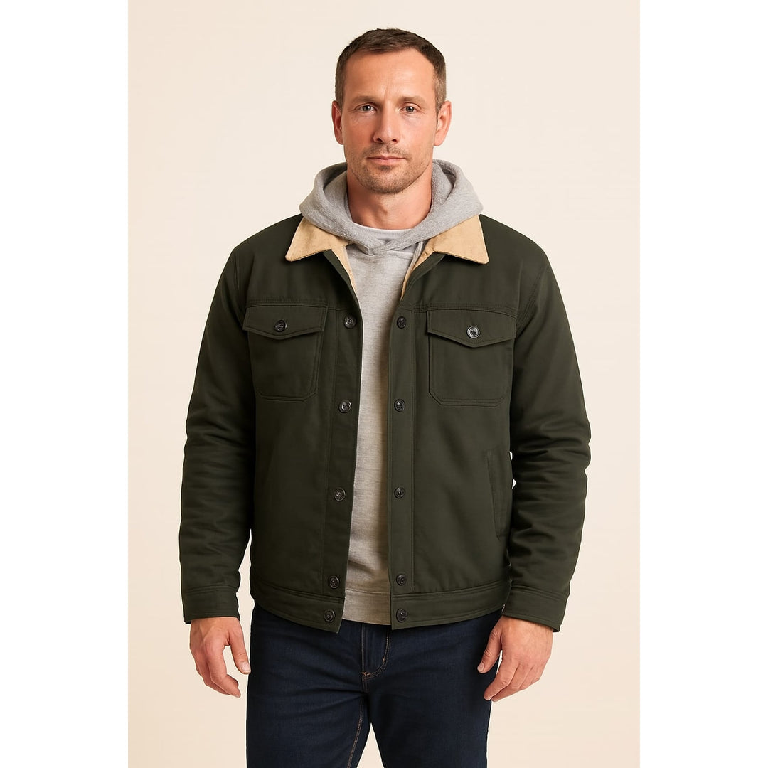 Men's Sherpa Lined Jacket in Olive, front view