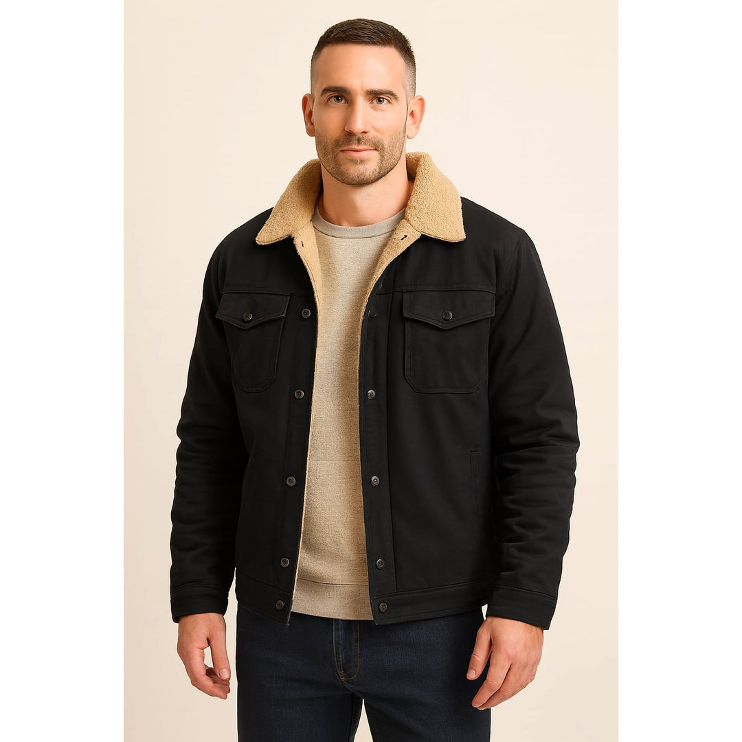 Men's Sherpa Lined Jacket in Black, front view