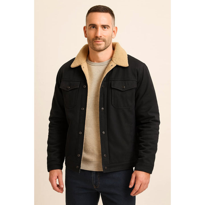 Men's Sherpa Lined Jacket in Black, front view