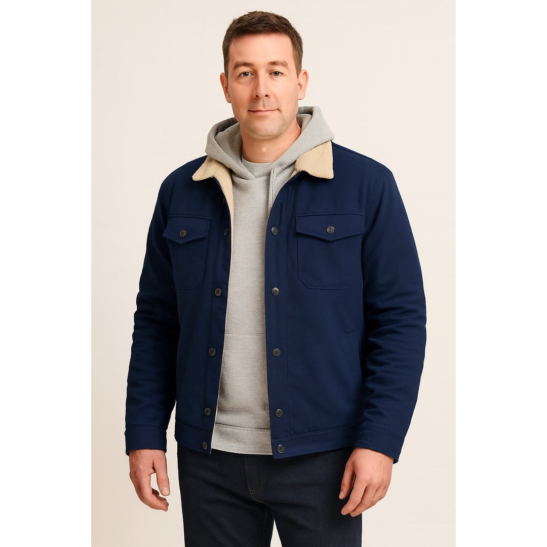 Men's Sherpa Lined Jacket in Navy, front view