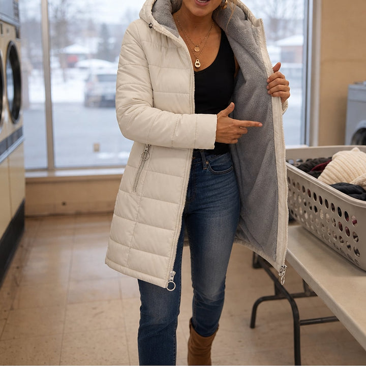 Women's Long Puffer Coat, front view 2