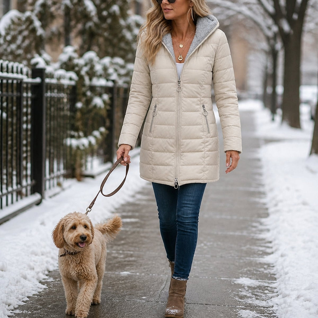 Women's Long Puffer Coat, detail view