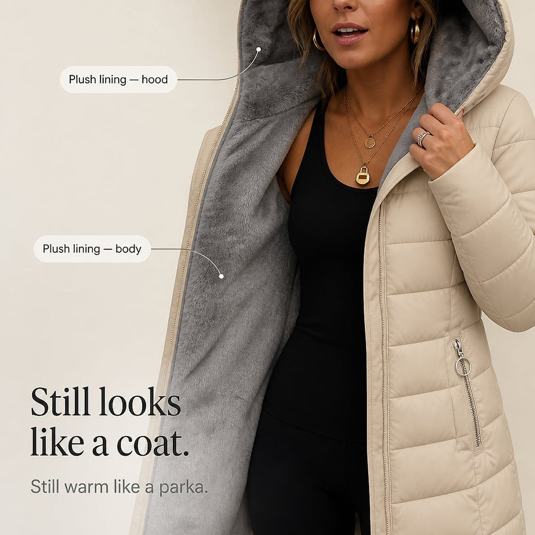 Women's Long Puffer Coat, detail view 4