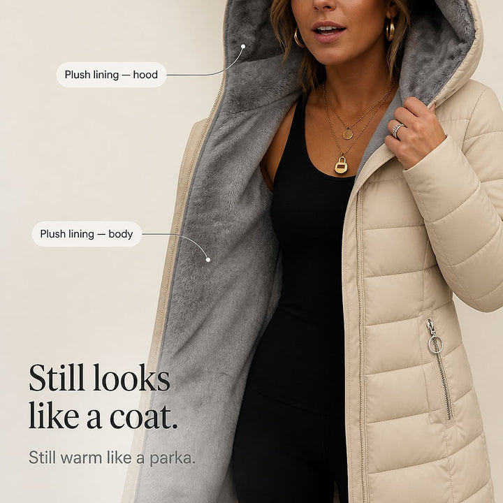 Women's Long Puffer Coat, detail view 4