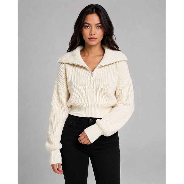 Women's Cropped Half Zip Sweater in Peach, front view