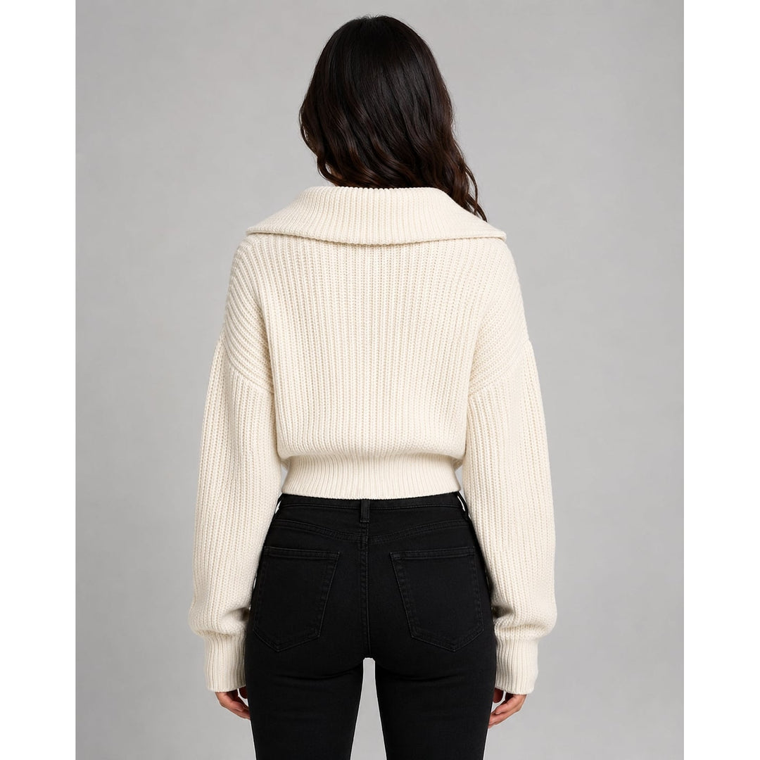 Women's Cropped Half Zip Sweater, back view