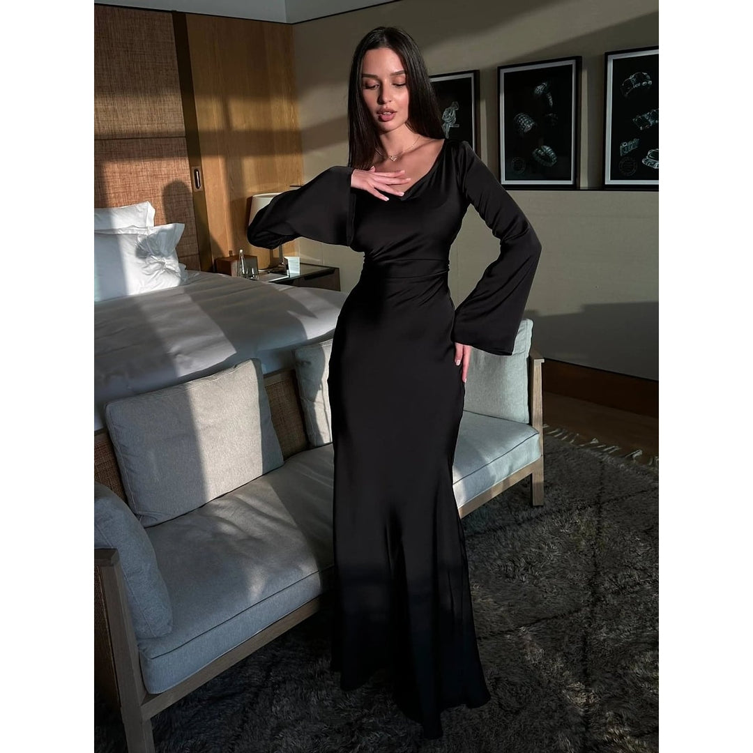 Women's Long Sleeve Maxi Dress, front view 4