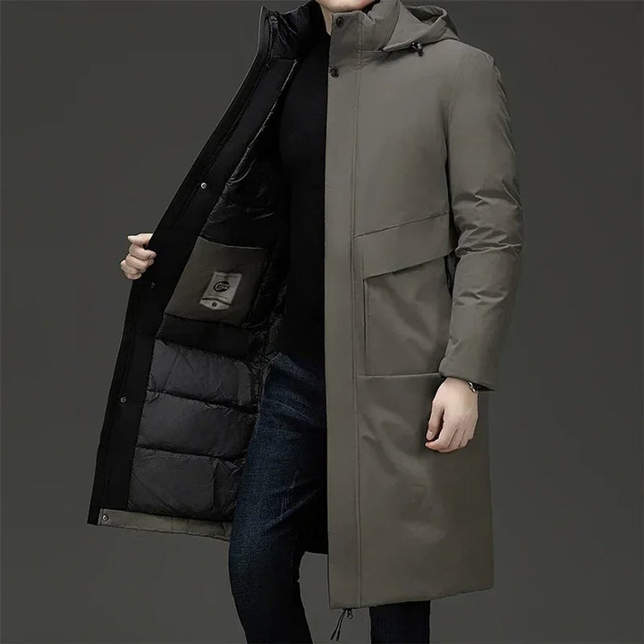 Men's Long Coat in Gray, front view