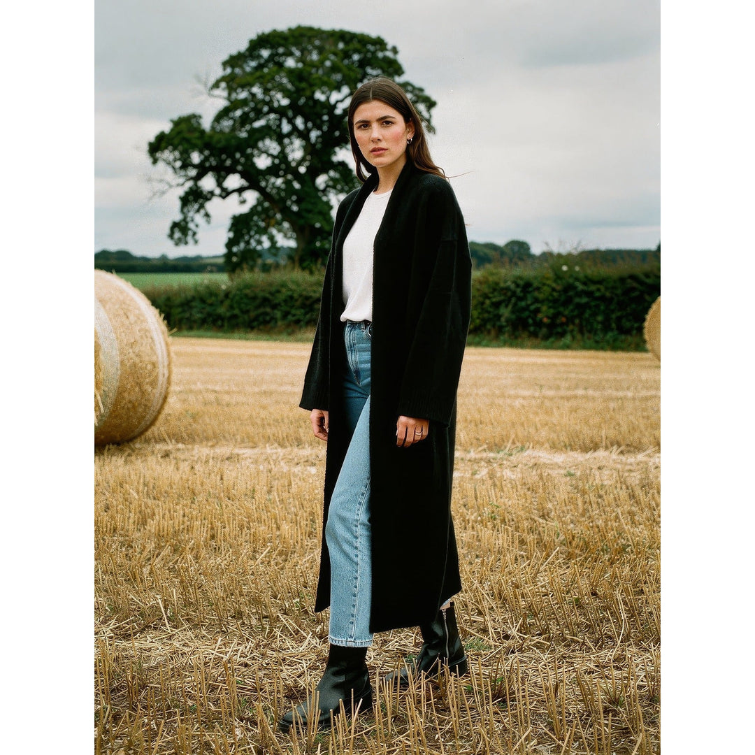 Women's Sweater Coat in Black, front view