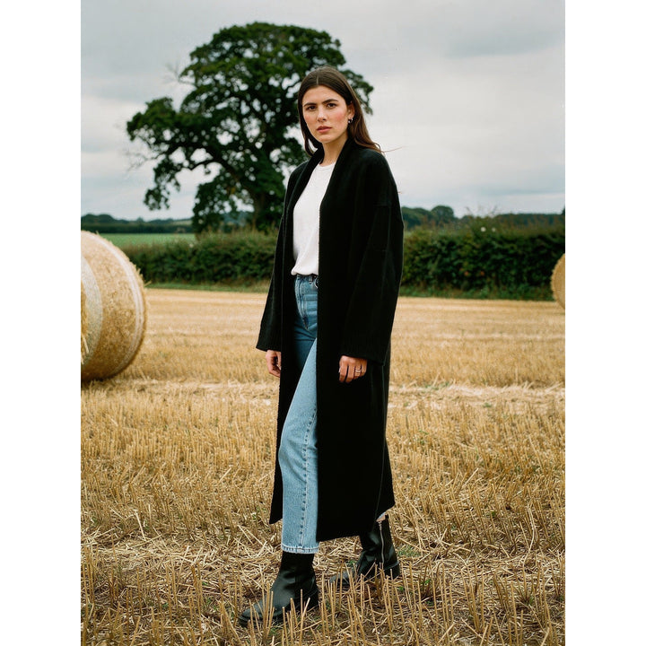 Women's Sweater Coat in Black, front view