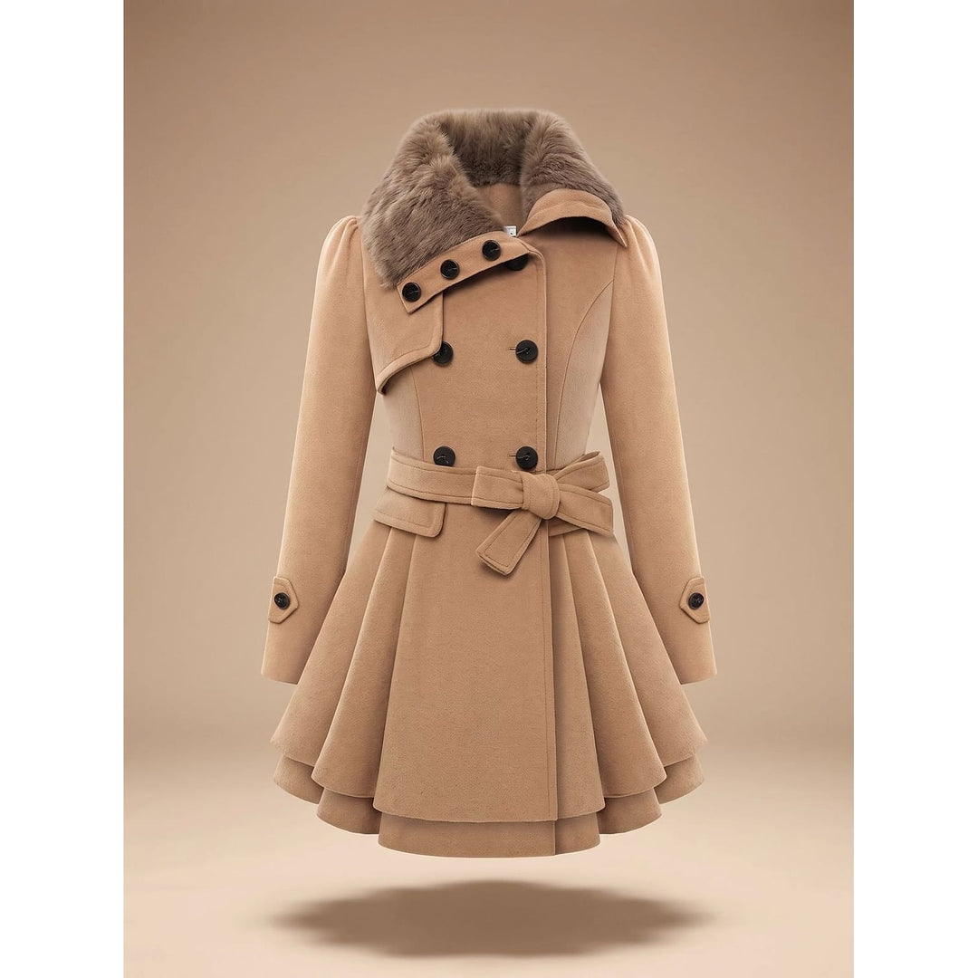 Women's Pea Coat in Beige, front view