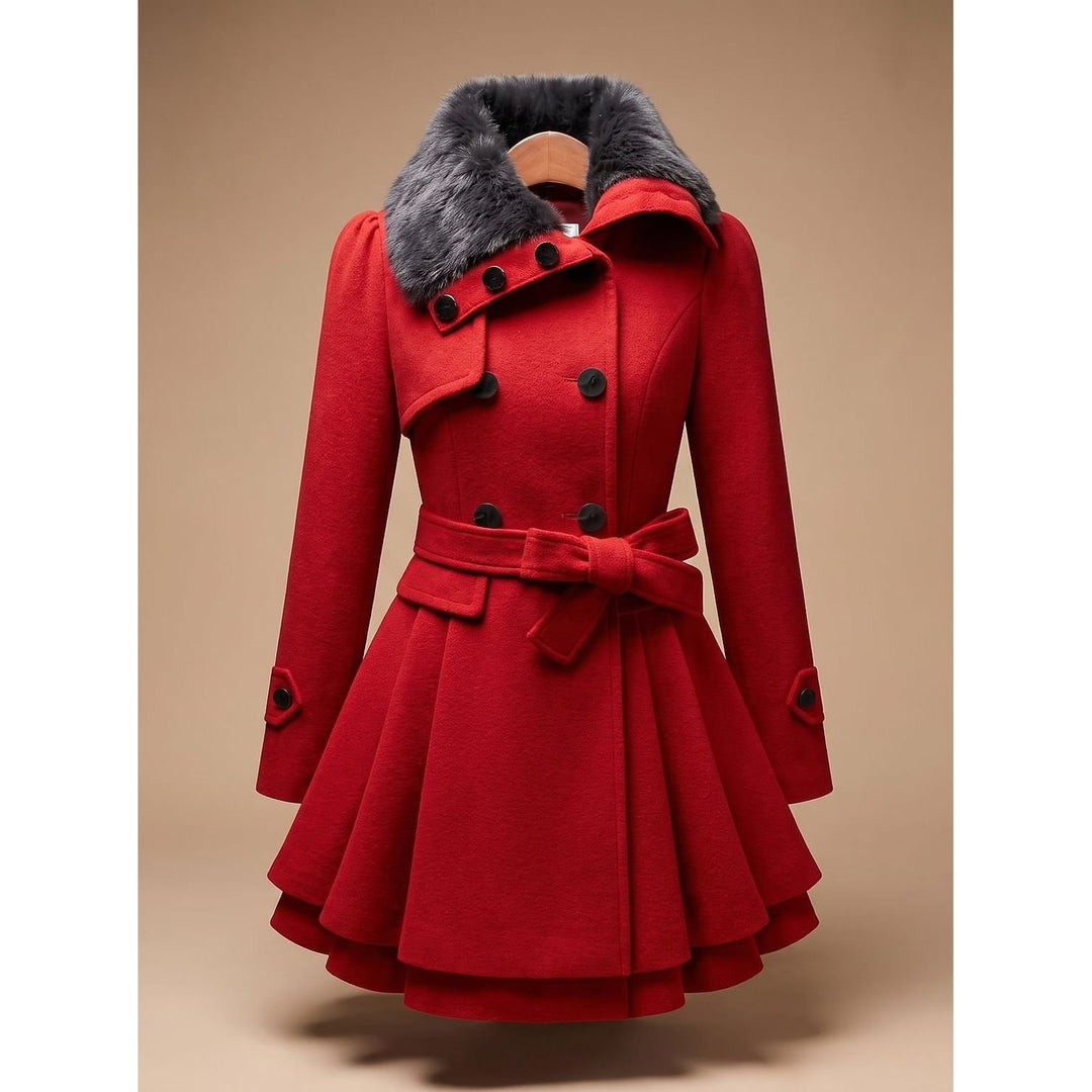 Women's Pea Coat in Red, front view