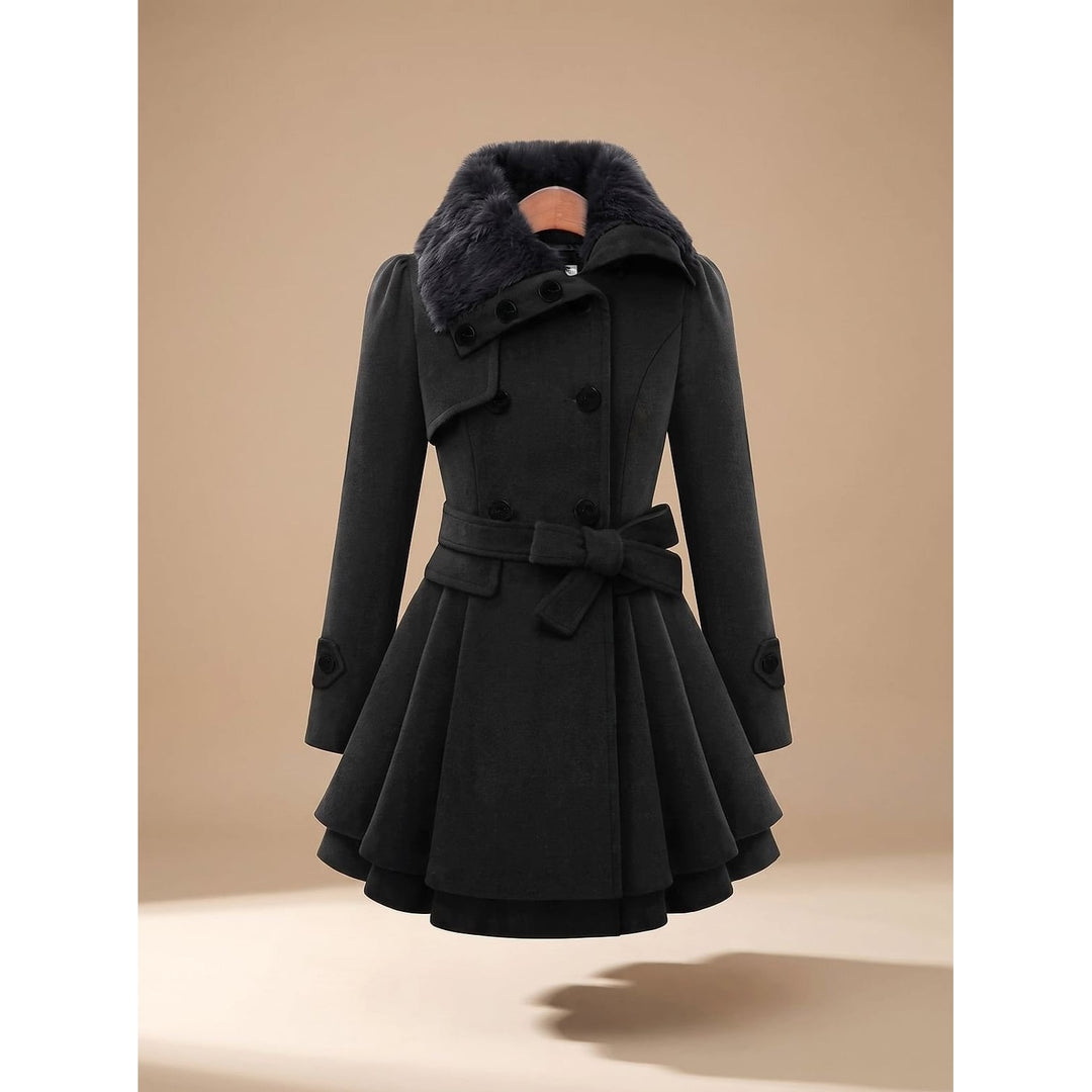Women's Pea Coat in Black, front view