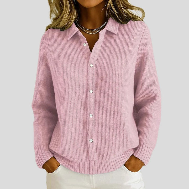 Women's Button Front Cardigan in Pink, front view