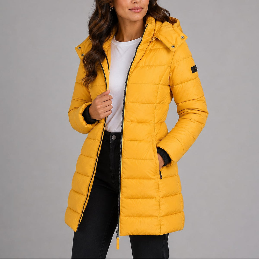 Women's Puffer Jacket in Yellow, front view