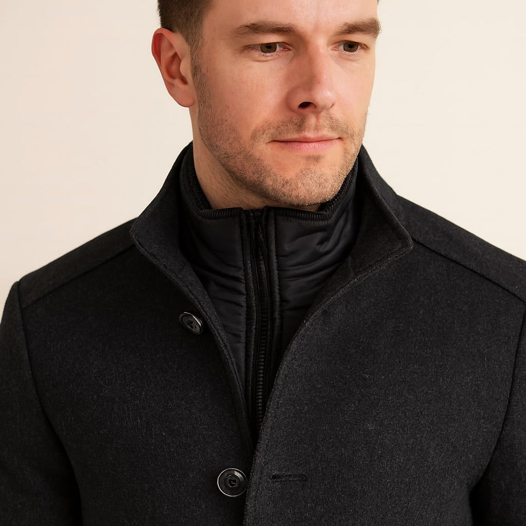 Men's Stand Collar Overcoat, detail view