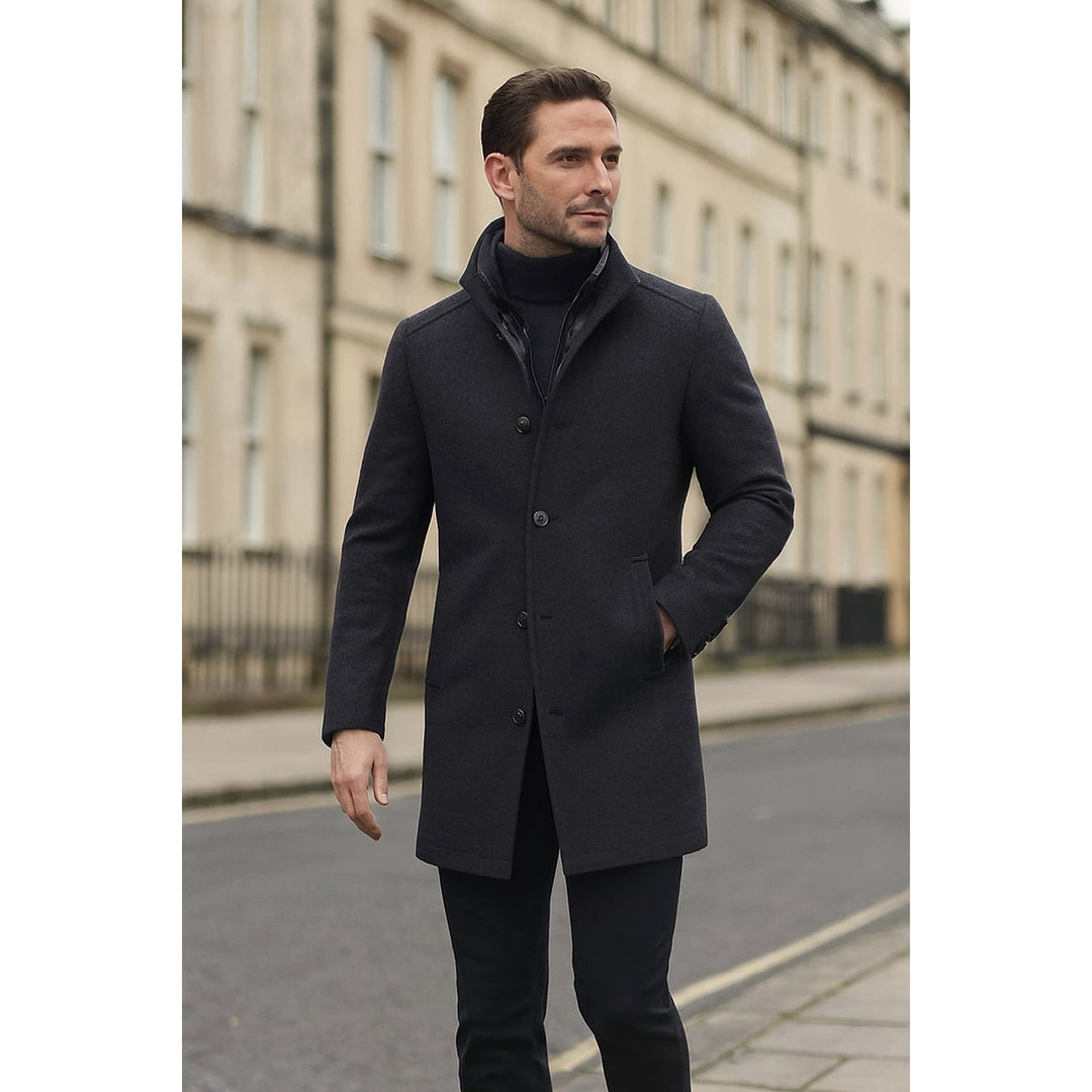 Men's Stand Collar Overcoat, front view