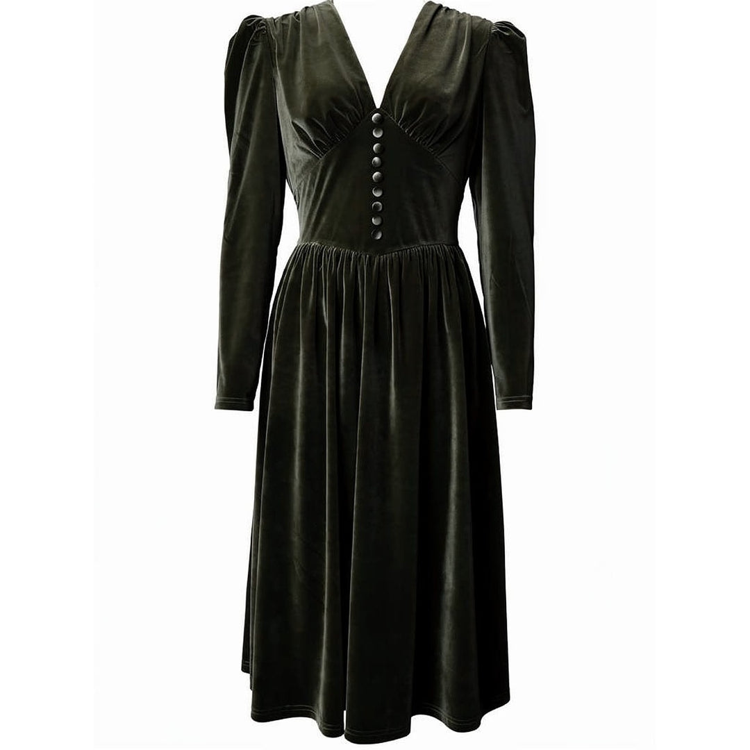Women's Green Velvet Midi Dress, front view 2