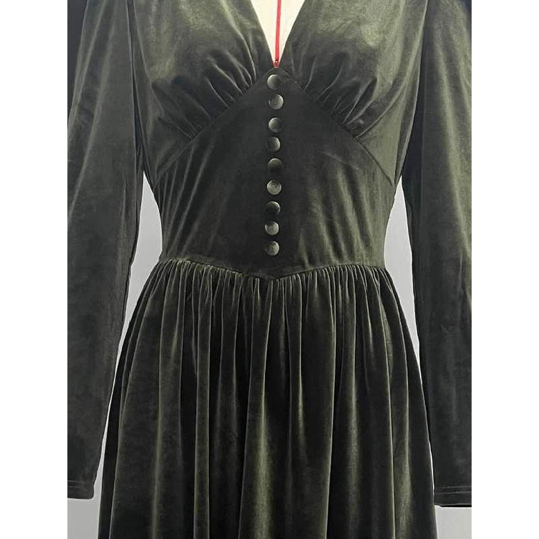 Women's Green Velvet Midi Dress, front view 3