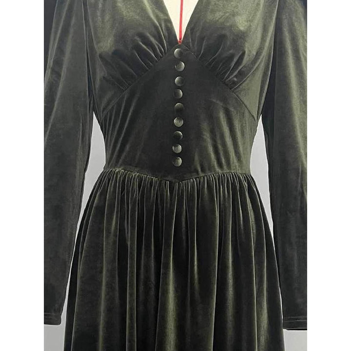 Women's Green Velvet Midi Dress, front view 3