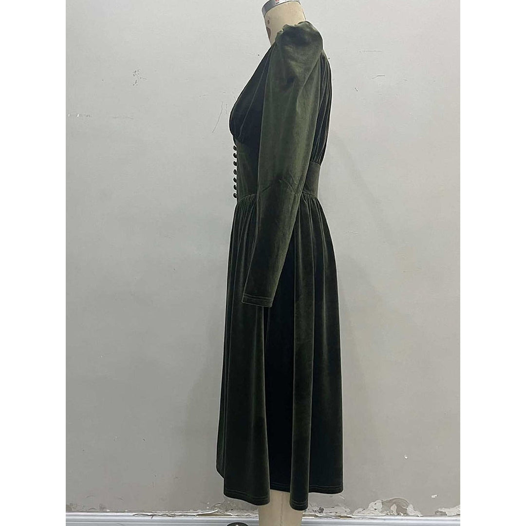 Women's Green Velvet Midi Dress, side view