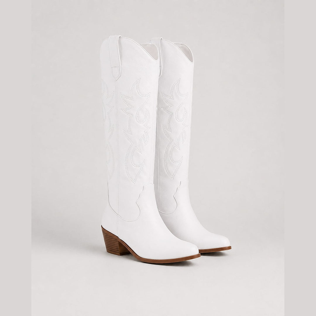Women’s Embroidered Cowboy Boots in White, front view
