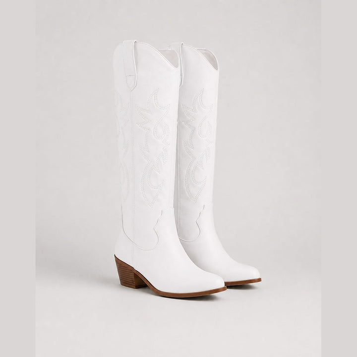 Women’s Embroidered Cowboy Boots in White, front view