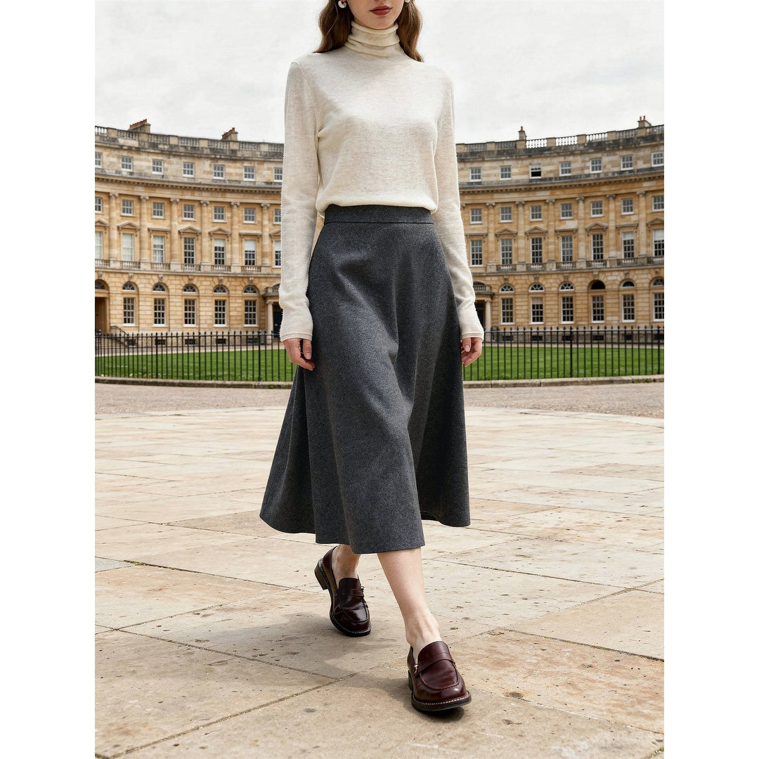 Women's Wool Blend Midi Skirt in Charcoal, front view