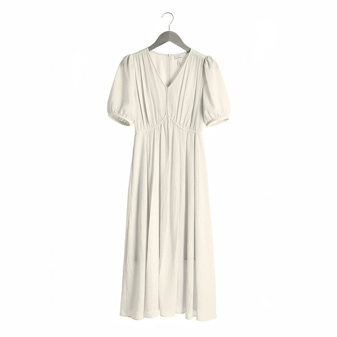 Women's Puff Sleeve Maxi Dress in Cream, front view