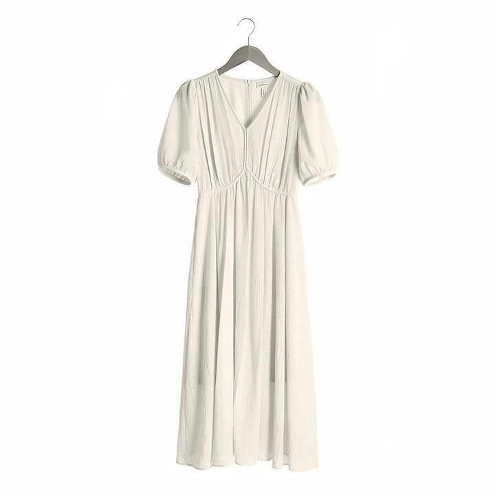 Women's Puff Sleeve Maxi Dress in Cream, front view