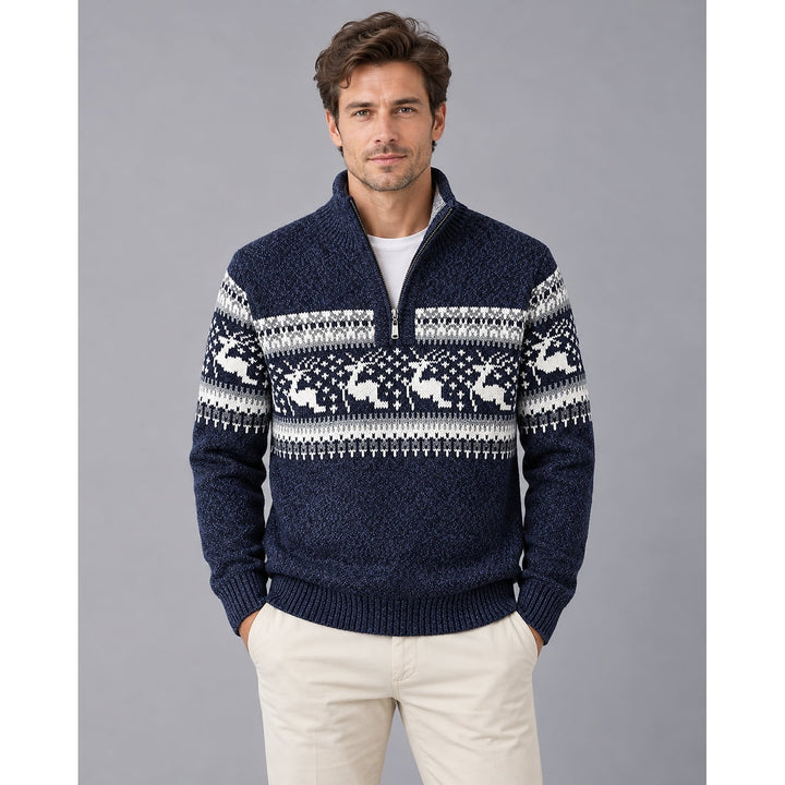 Men's Fair Isle Christmas Sweater in Blue, front view